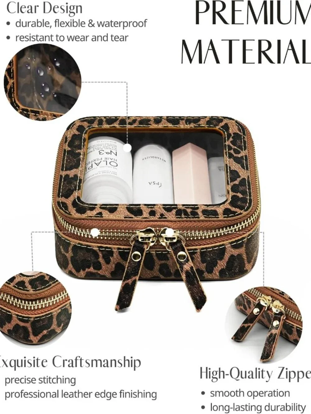 Clear Mini Makeup Bag - Cute Leopard Print Travel Pouch for Purse & Car